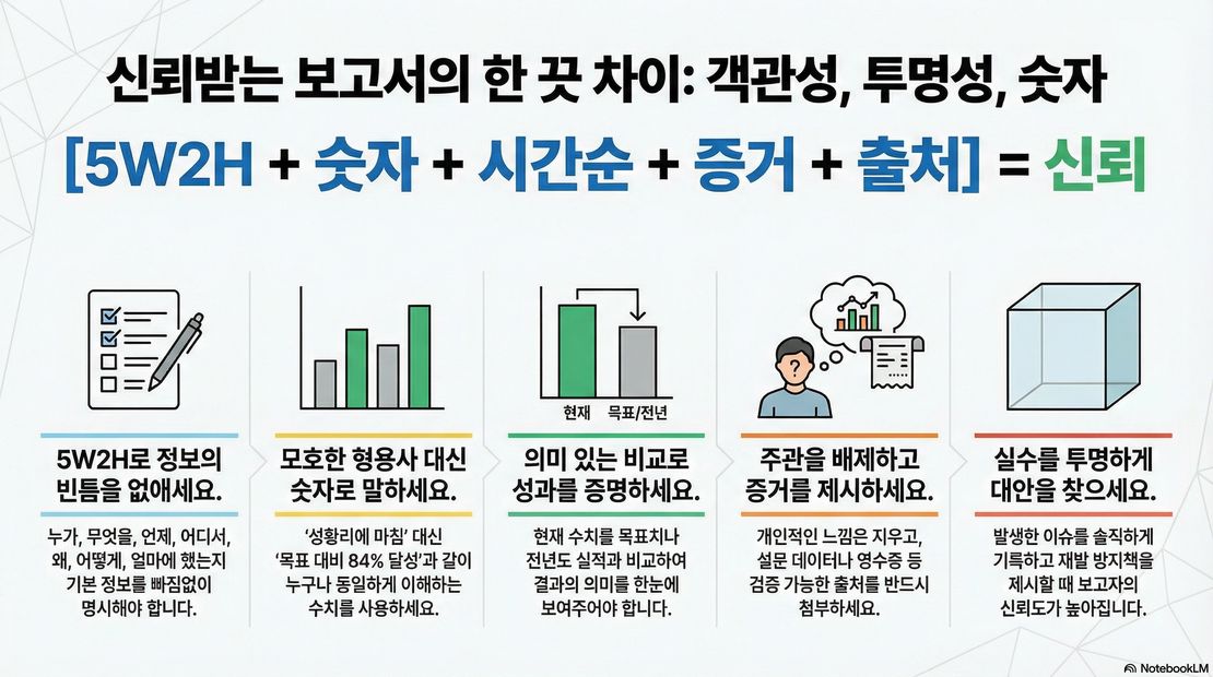 5. 신뢰받는 보고서의 한 끗 차이: "객관적으로, 투명하게, 숫자로"